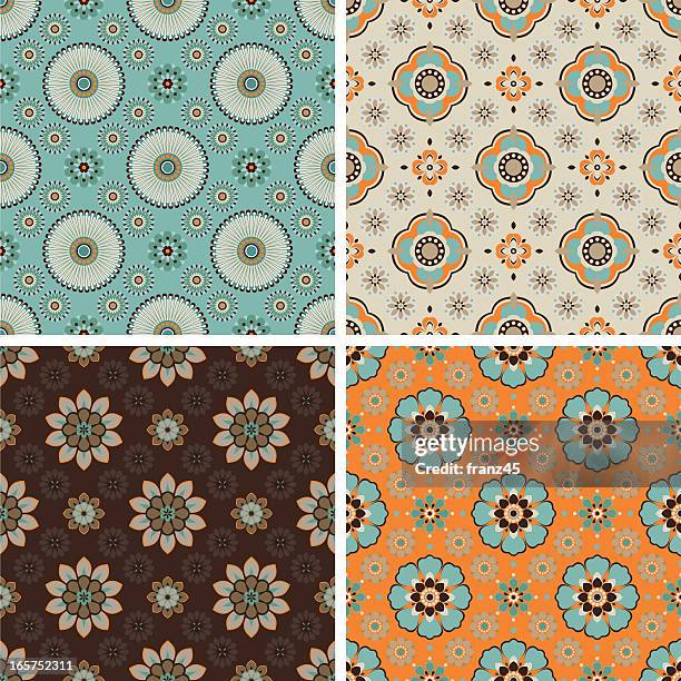 seamless pattern - floral - 70s background stock illustrations