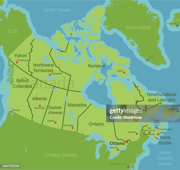 ilustraciones, imágenes clip art, dibujos animados e iconos de stock de canadá mapa que muestra las regiones y territorios - groenlandia mapa