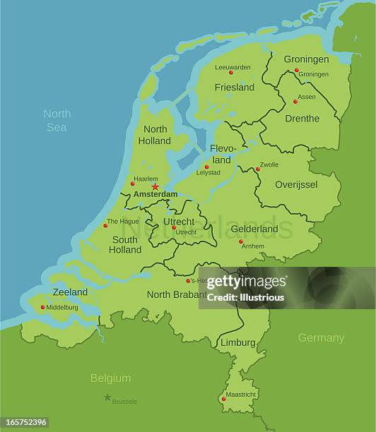 netherlands map showing provinces - the hague map stock illustrations