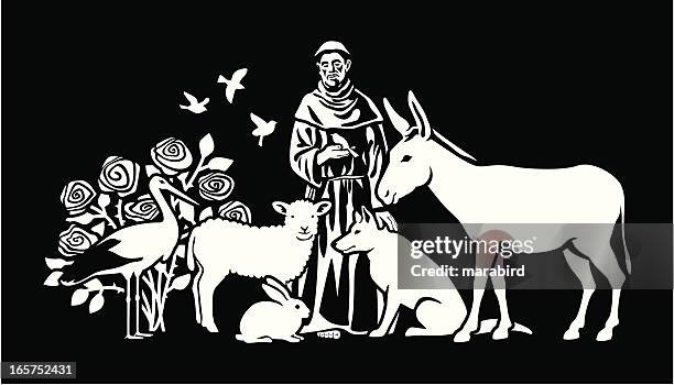 stockillustraties, clipart, cartoons en iconen met st. francis of assisi - lammetjes