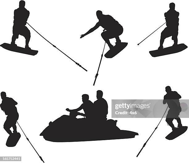 wassersport wakeboarden und wave-runner - wakeboarden stock-grafiken, -clipart, -cartoons und -symbole