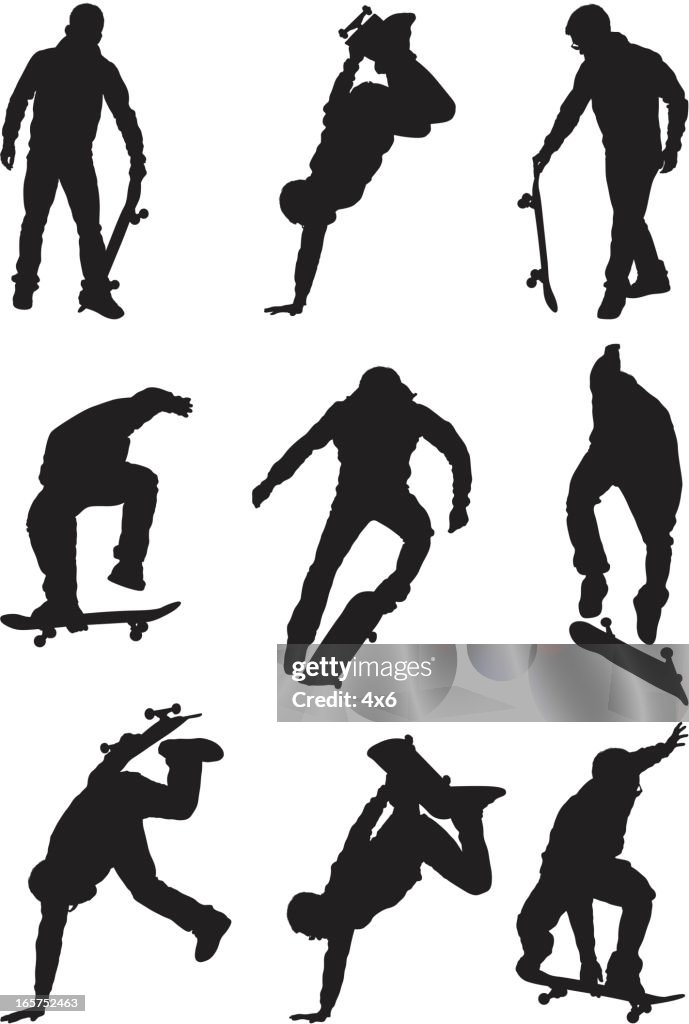 Male skateboarders doing stunts