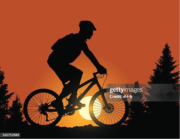 sunset fahrradtour auf high ridge - mountainbiking stock-grafiken, -clipart, -cartoons und -symbole
