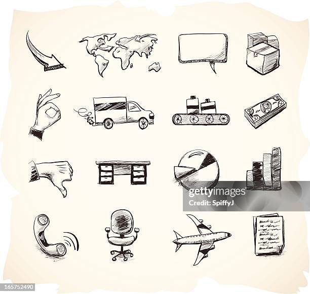 versand, business und industrie skizze symbole - ok werk stock-grafiken, -clipart, -cartoons und -symbole