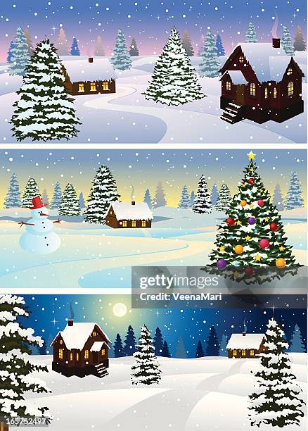 winter landscape - decorating tree stock illustrations