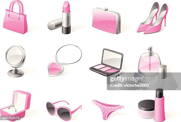 3 d farbe icon-mädchen shopping - red shoe stock-grafiken, -clipart, -cartoons und -symbole