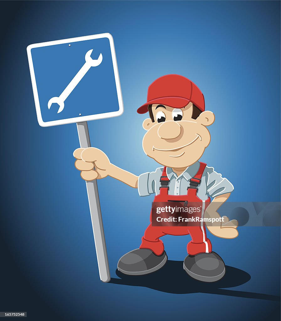 Auto Mechanic Cartoon Man Repair Shop Sign High-Res Vector Graphic - Getty  Images