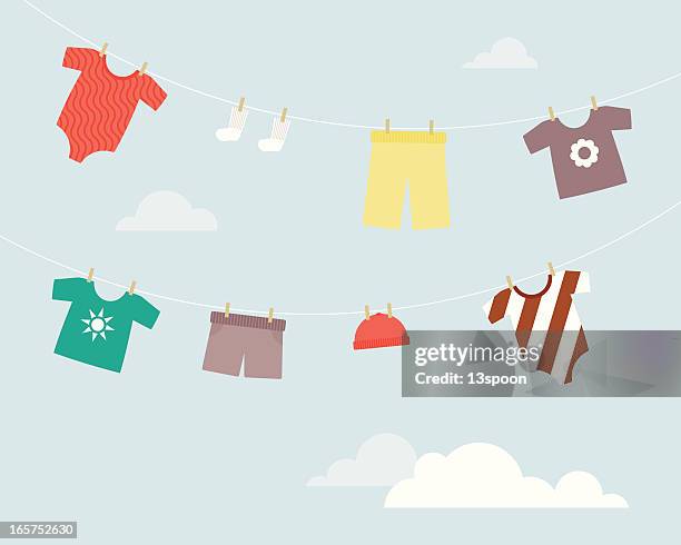 baby girl clothesline - clothesline stock illustrations