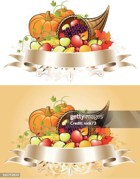 thanksgiving banner - cornucopia isolated stock illustrations