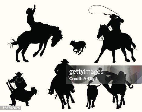 Calf Roping Vector Silhouette Calf Roping Vector Silhouette