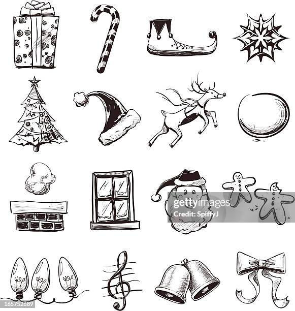 christmas icons sketch - gingerbread man sketch stock illustrations