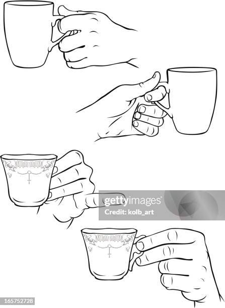 hände holding tassen kaffee und tassen tee - kleiner finger stock-grafiken, -clipart, -cartoons und -symbole