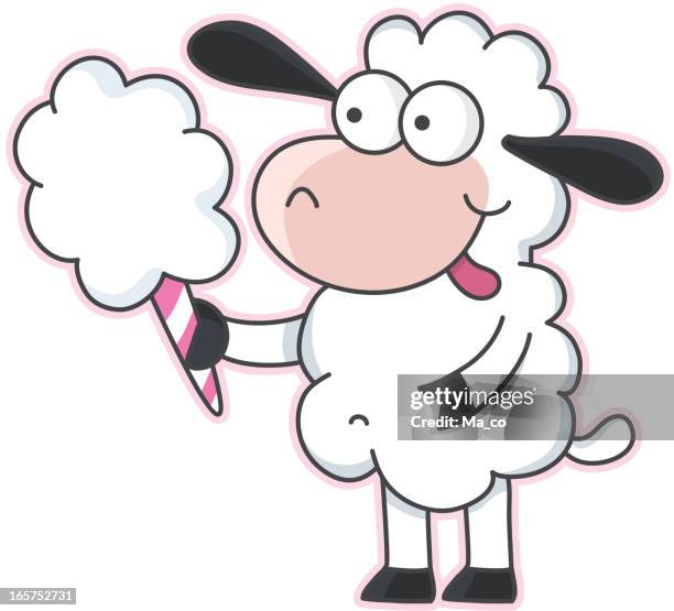 cartoon sheep with cotton candy - sheep funny stock illustrations