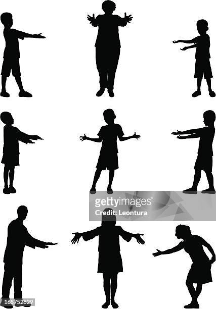 family presenting - arms outstretched silhouette stock illustrations
