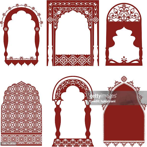mehndi arched windows - indian culture pattern stock illustrations