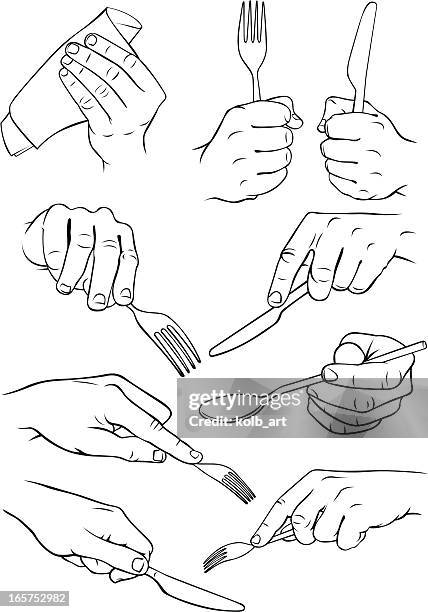 hands holding cutlery and a serviette. - little finger stock illustrations
