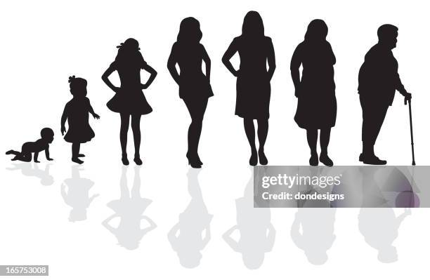 ilustrações de stock, clip art, desenhos animados e ícones de silhueta de ciclo de vida feminino - ciclo de vida