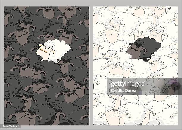 illustrazioni stock, clip art, cartoni animati e icone di tendenza di bianco e nero sheeps - lonely sheep