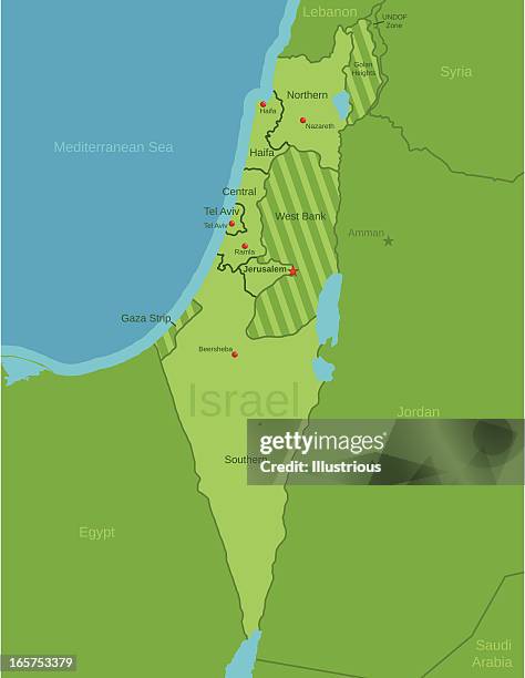 stockillustraties, clipart, cartoons en iconen met israel map showing districts - cisjordanie