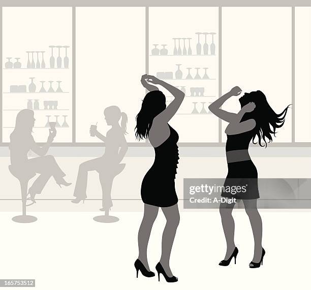 bar fun vector silhouette - girls night out stock illustrations