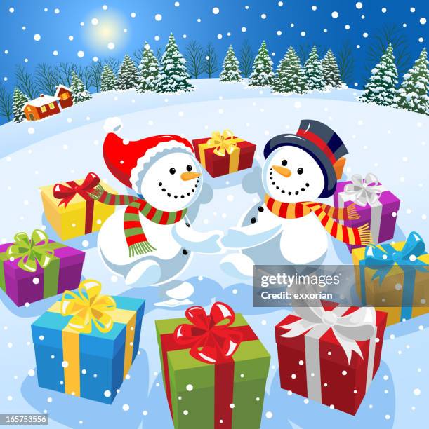 snowman party - friends dancing outside stock illustrations