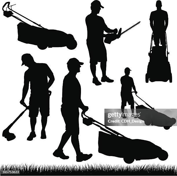 lawn care silhouettes - lawn mower stock illustrations