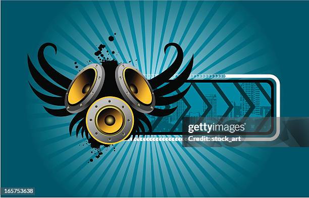 vector emblem with speakers and wings - psychedelic rock music stock illustrations