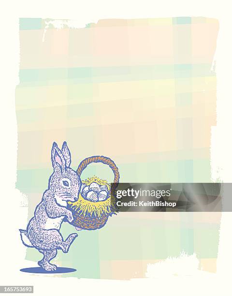 easter bunny with basket and eggs background - jackrabbit stock illustrations
