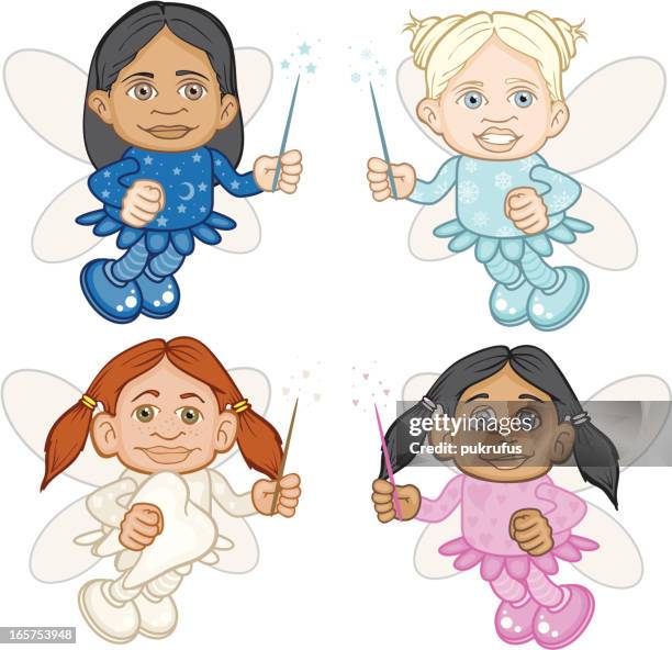 fairies - smiling baby white background stock illustrations