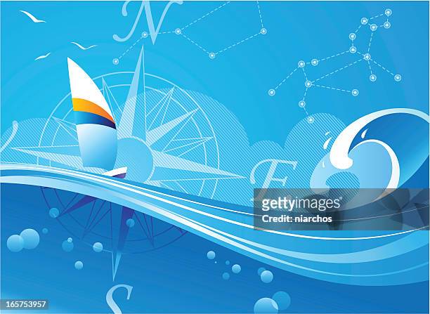 a illustration of a boat sailing on waves - sailing stock illustrations