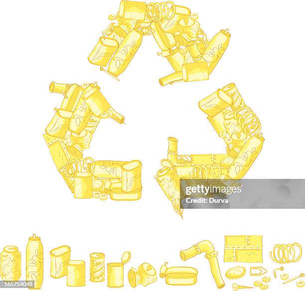 recycling symbol made up of recycled items - scrap metal stock illustrations