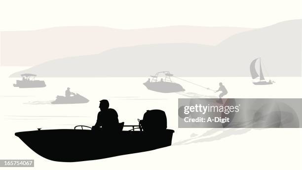 lake'nboating - motorboot see stock-grafiken, -clipart, -cartoons und -symbole