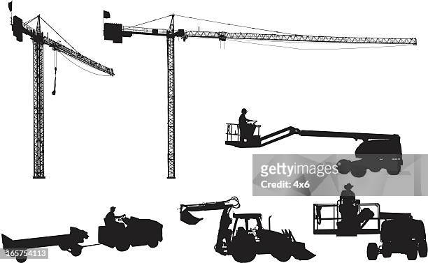 stockillustraties, clipart, cartoons en iconen met giant construction cranes and other equipment - crane machinery