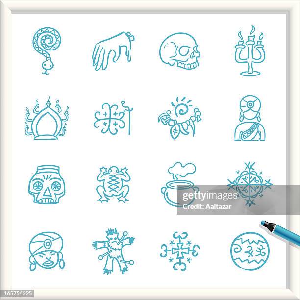 sketch icons - voodoo - woman frog hand stock illustrations