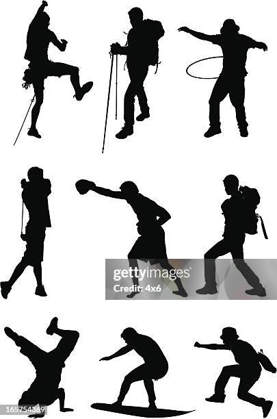 männer, die verschiedene sportarten - punching bag stock-grafiken, -clipart, -cartoons und -symbole