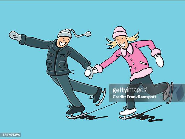 ilustraciones, imágenes clip art, dibujos animados e iconos de stock de par de patinaje sobre hielo diversión - ice skating pair