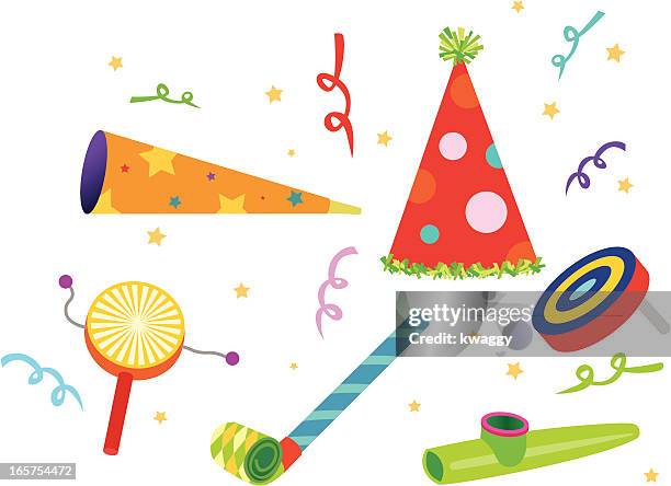 party noisemakers - party horn blower stock illustrations