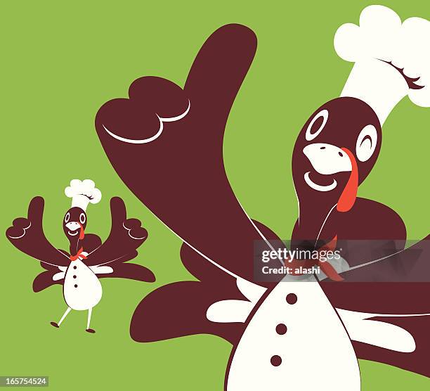 thanksgiving holiday turkey chef gesturing thumbs up - animal hand stock illustrations