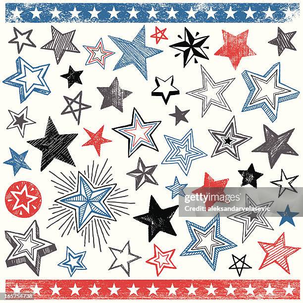 hand drawn star shape design elements - grunge stars and stripes stock illustrations