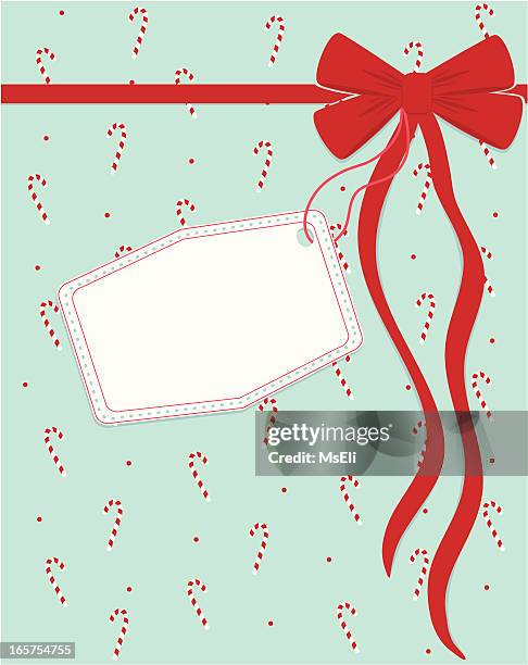 christmas gift wrap with tag - mint background stock illustrations