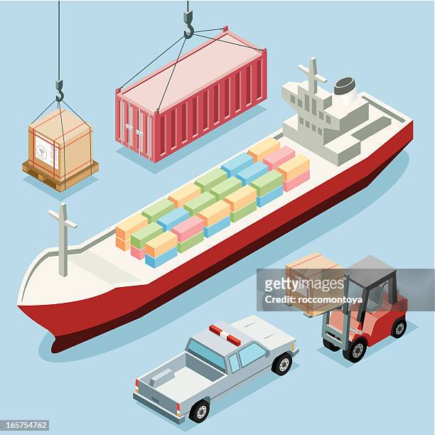 bildbanksillustrationer, clip art samt tecknat material och ikoner med isometric, freight transportation - boat dock