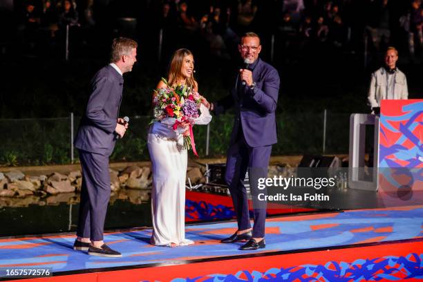 David Zimmermann, Jana Azizi and Andreas Rebbelmund during the Breuninger Fashion Show at the Breuninger Anniversary Celebration and Season Opening...