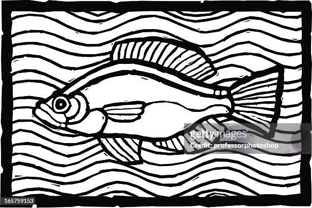 woodcut fish - woodcut stock illustrations