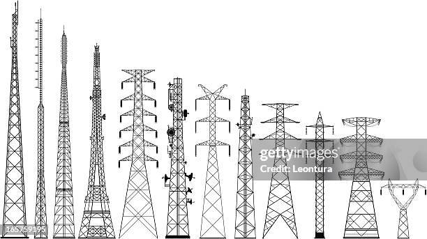 ilustraciones, imágenes clip art, dibujos animados e iconos de stock de siluetas muy detalladas tower - telephone line