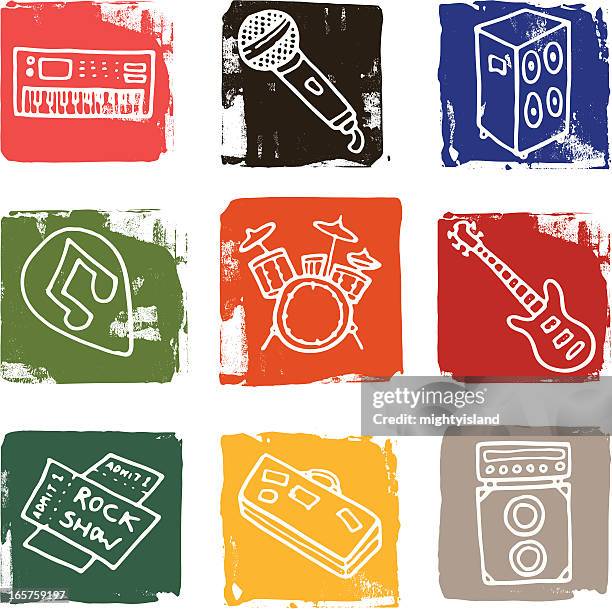 stockillustraties, clipart, cartoons en iconen met musical instrument grunge block icons - guitar amp