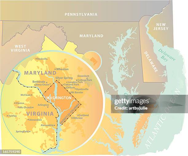 washington dc metro area map inset - map of virginia and maryland stock illustrations