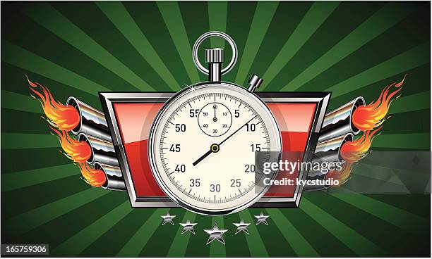 stopwatch racing emblem - vector illustration - exhaust pipe stock illustrations