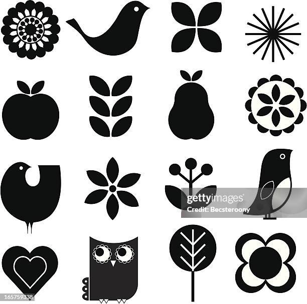 stockillustraties, clipart, cartoons en iconen met retro nature icon set - strak