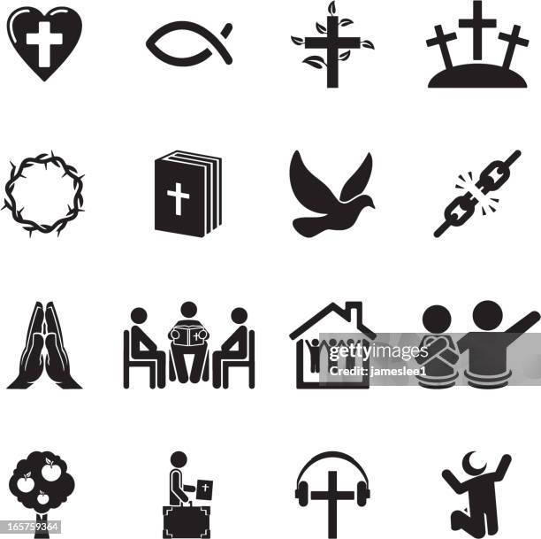 illustrazioni stock, clip art, cartoni animati e icone di tendenza di christian icona set - the crucifixion