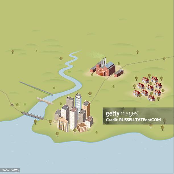 city, town and factory - remote location stock illustrations